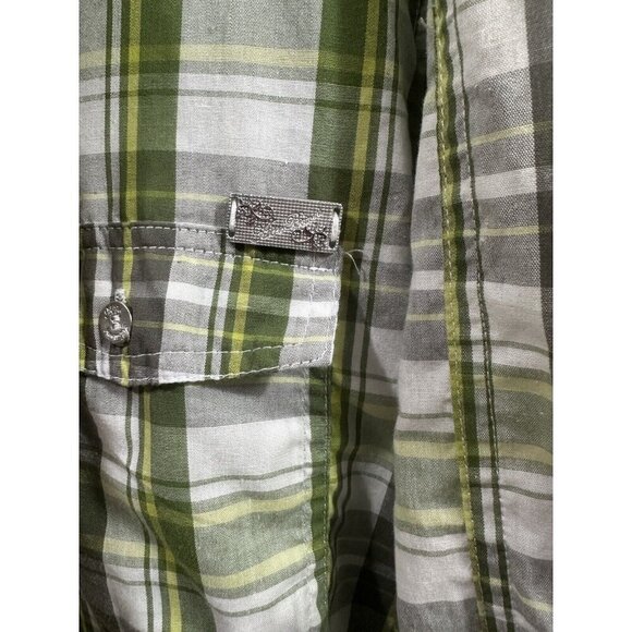 Apple Bottoms Women Green Plaid Button Up Western Shirt Long Roll Tap Sleeve 3XL - Picture 12 of 15